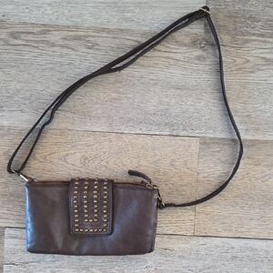 Vilencia Holland Leather Studded Brown Crossbody Bag
